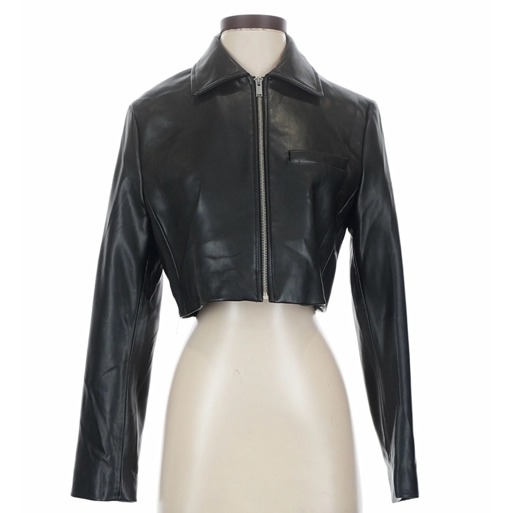 Zara Cropped Faux Leather Zip Jacket